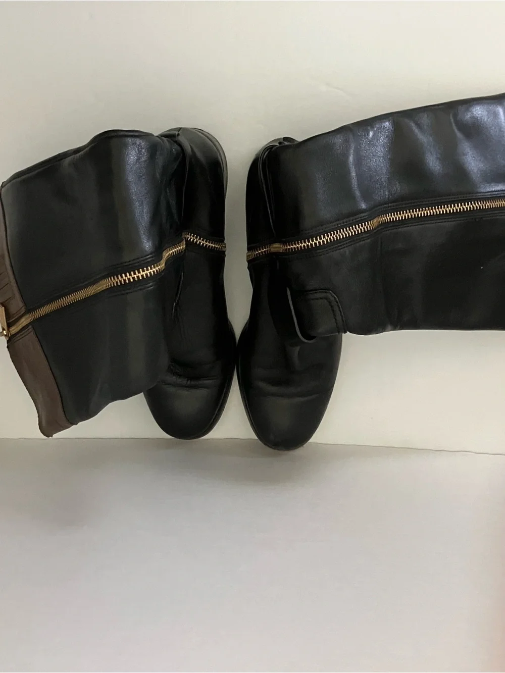 Michael Kors Black Leather Over-the-Knee Boots with Brown Cuff